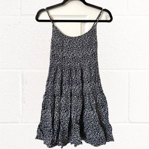H&M Navy Blur Floral Summer Ruffle Tiered Sundress with Spaghetti Straps